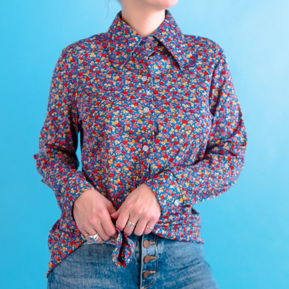 Vintage 70’s Floral Button Down Top S - Picture 6 of 9